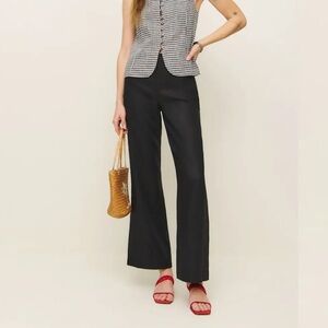 Reformation Hallie Linen Mid Rise Pant Black - Size 2